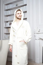 Polens Мужской махровый халат Gianni с капюшоном, вышивка, хлопок 100%