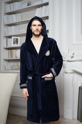 Polens Мужской махровый халат Gianni с капюшоном, вышивка, хлопок 100%