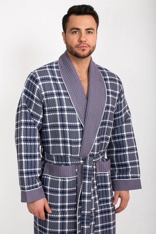 Халат Polens мужской домашний "David" вафельный (серый) (вид 1) Халат Polens мужской домашний "David" вафельный (серый) (фото, вид 1)