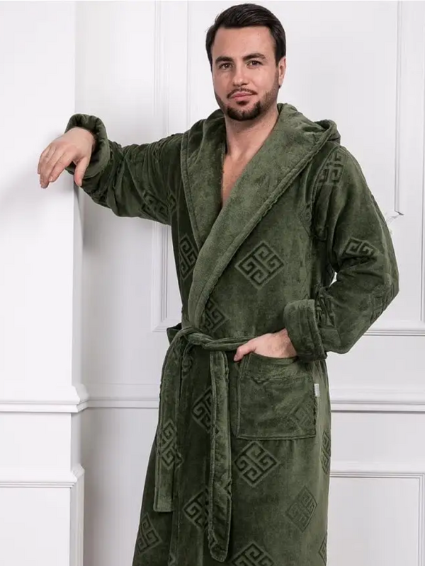 Халат Polens мужской махровый с капюшоном Hugo с текстурным жаккардом (вид 1) Халат Polens мужской махровый с капюшоном Hugo с текстурным жаккардом (фото, вид 1)