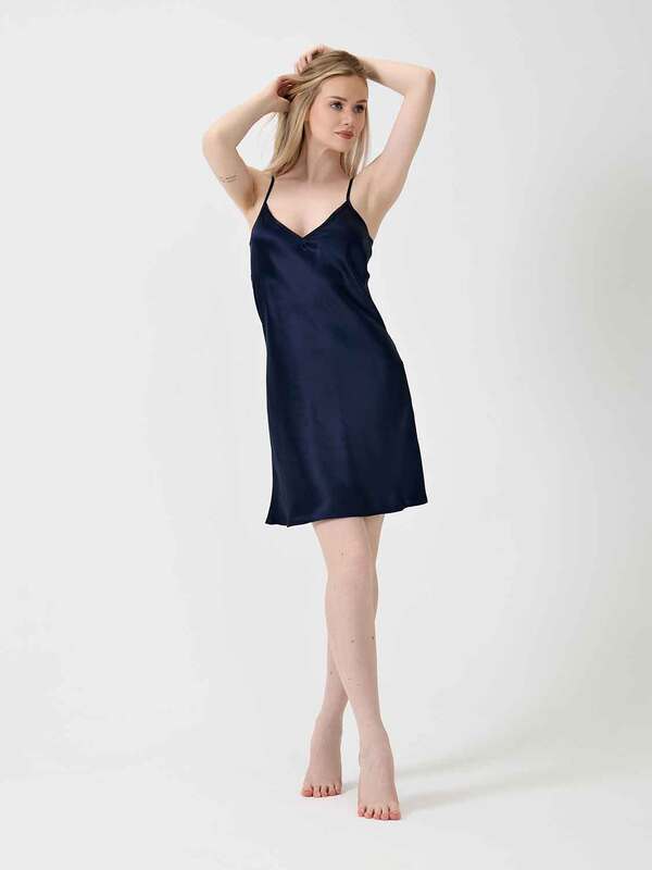 Сорочка OnSilk шелковая "Jacliene mini" темно-синий (вид 3) Сорочка OnSilk шелковая "Jacliene mini" темно-синий (фото, вид 3)