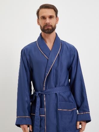 Халат Polens мужской домашний ТНОМАS, сатиновый, с золотым кантом, джинс Халат Polens мужской домашний ТНОМАS, сатиновый, с золотым кантом, джинс