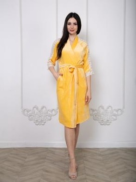 Халат Polens Женский домашний халат-кимоно, трикотажный бамбук с кружевом, Polens Molly, Желтый Халат Polens Женский домашний халат-кимоно, трикотажный бамбук с кружевом, Polens Molly, Желтый