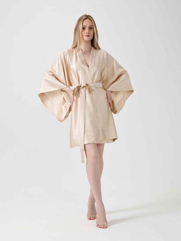 Халат OnSilk кимоно "Assami mini" карамель 100% шелк Халат OnSilk кимоно "Assami mini" карамель 100% шелк (фото)