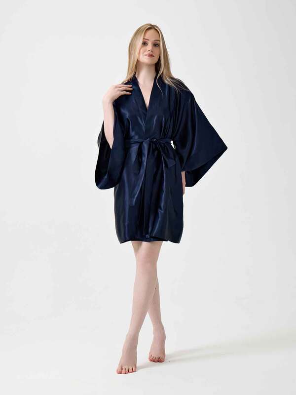Халат OnSilk кимоно "Assami mini" темно-синий 100% шелк Халат OnSilk кимоно "Assami mini" темно-синий 100% шелк (фото)