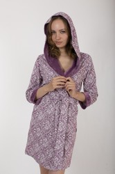 Легкий женский короткий бамбуковый халат с капюшоном Polens Ж545 "GRACE, лиловый"
